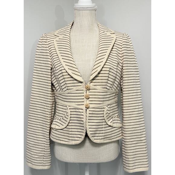 Nanette Lepore Jacket Blazer Career Cream Stripe Button Business Wood Buttons 6 - Picture 1 of 1
